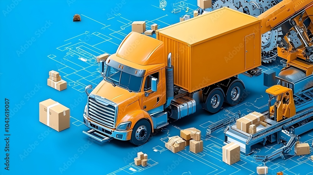 Poster Streamlined Logistics Cut through View of an Automated Freight Hub Showcasing Trucks Sorting Machines and Efficient Package Handling Systems
