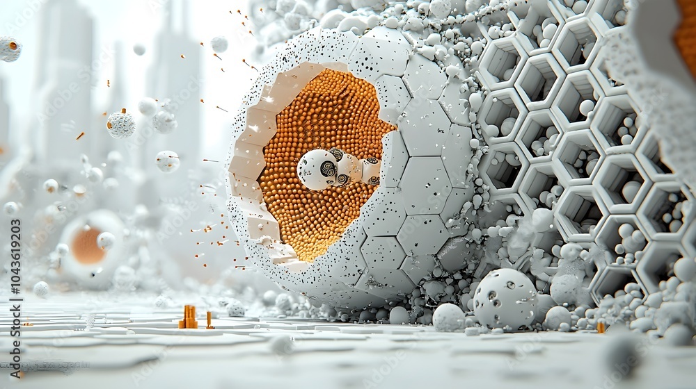 Aufkleber Stylized cross section of a honeycomb like data storage and connectivity structure showcasing a futuristic and minimalist digital network visualization