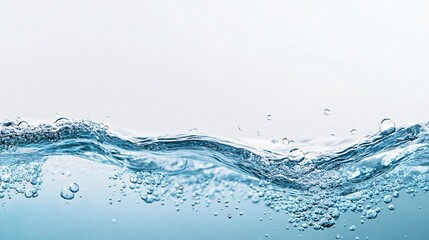 A close-up view of crystal-clear water waves, showcasing bubbles and motion over a white isolated background.