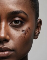 Obraz premium Woman's Cheek with Acne Scars in Close-Up View