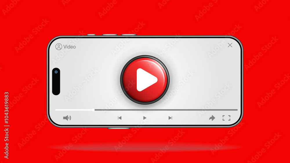 Poster smartphone video player ui concept: watch full-screen video on mobile devices. vector.