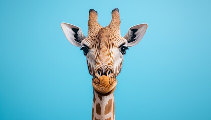 Obraz premium Majestic Giraffe Feeding on Acacia Leaves Under Clear Blue Sky - Captivating Wildlife Photo
