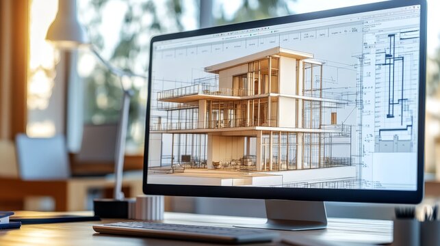 Modern House Design on Computer Screen
