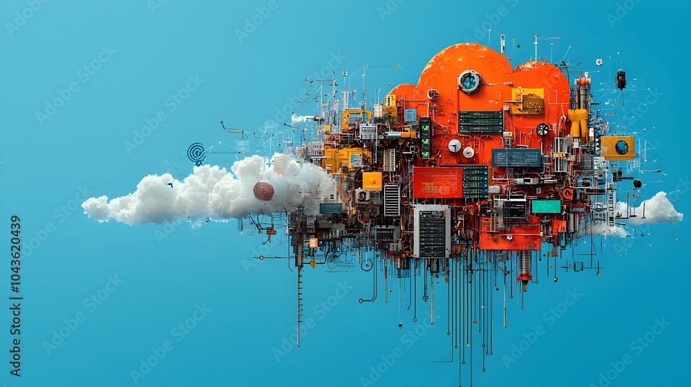 Poster Vibrant digital cloud showcasing the intricate layers of server infrastructure and security protocols that power modern digital systems and connectivity