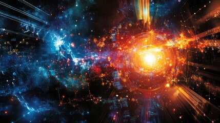Obraz premium Astrochemistry illustrations, cutting-edge research into the chemical properties of the universe in a high-tech setting