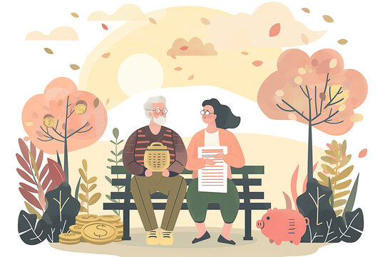 couple older sitting for planning money coins saving for concept pension and retirement
