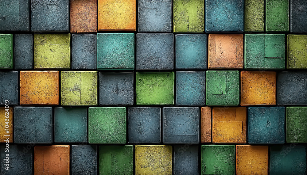 Poster geometric shapes in a row on shiny wall generated by ai