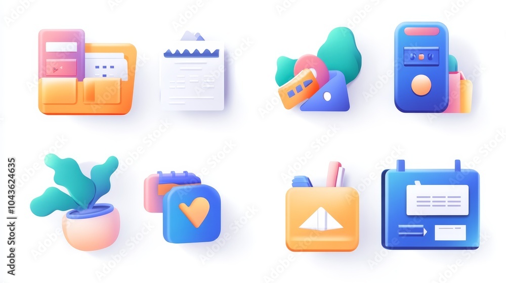 Wall mural colorful d app icons for mobile ui and web design