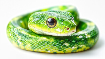 Fototapeta premium Green tree python snake staring with big eyes and scaly skin