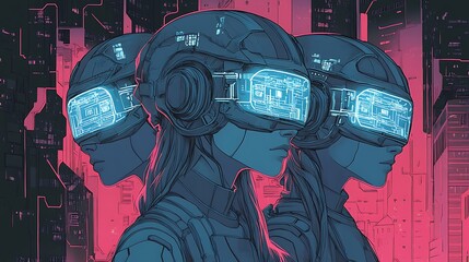 Futuristic Women in Neon Helmets