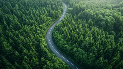 A winding road through a forest with trees on both sides