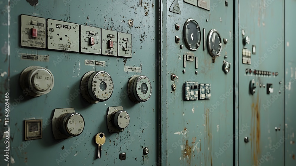 Aufkleber An X ray control cabinet with a small lock and key resting beside it symbolizing secure access and monitoring of sensitive medical or industrial equipment
