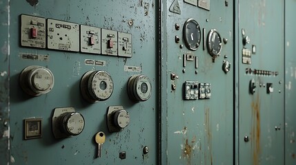 An X ray control cabinet with a small lock and key resting beside it symbolizing secure access and monitoring of sensitive medical or industrial equipment