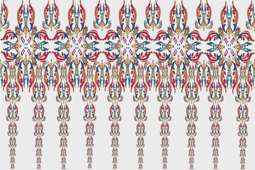 Seamless geometric embroidery pattern with damask floral motifs. White background illustration, vector, carpet.