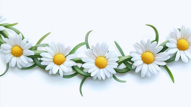 Beautiful Daisy Chain Illustration with Green Stems in Circular Pattern
