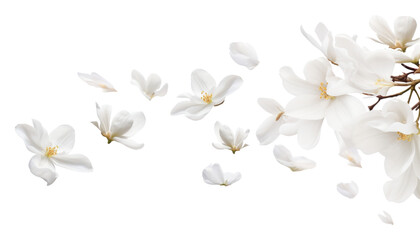 Obraz premium flying white petals isolated on transparent background cutout