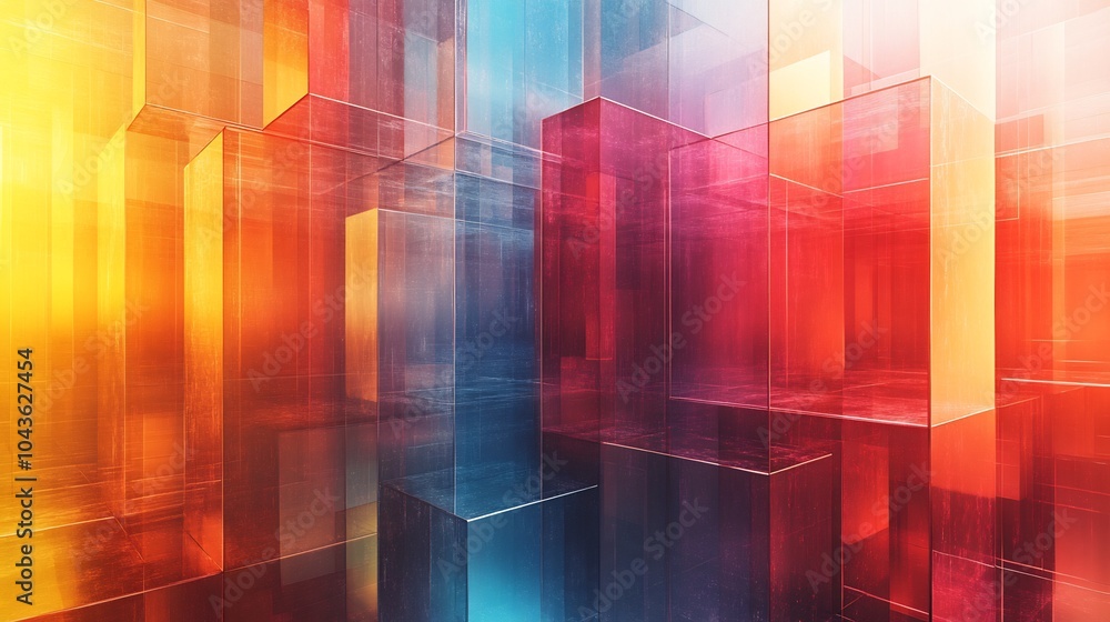 Poster overlapping transparent geometric layers representing different aspects of entrepreneurship strategi