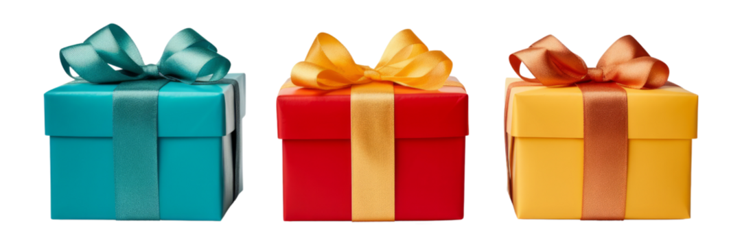 three teal red and yellow isolated on transparent background cutout