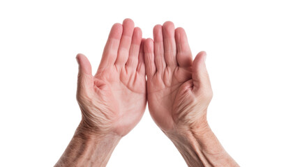 older two hands to give something isolated on transparent background cutout