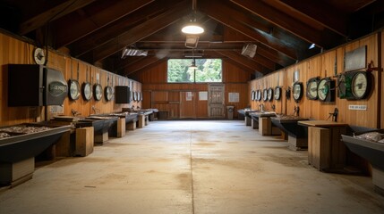 A spacious room with weighing scales, likely for measuring fish or produce.