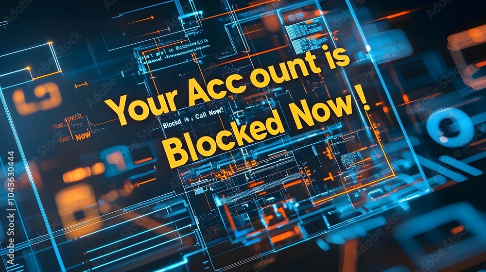 Poster Crystal Clear Pop Up Warning Alerts User That Their Account Has Been Blocked Urging Them to Call for Immediate Assistance to Resolve the Technical Issue