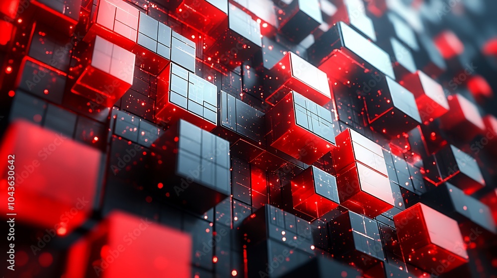 Poster futuristic geometric composition interlocking elements symbolizing the validation of business ideas 