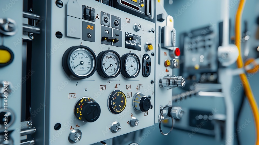 Poster Detailed view of an advanced X Ray control panel featuring an array of labeled buttons dials