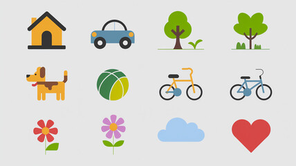 Fototapeta premium Simple Icons For Home, Pet, Nature Fun