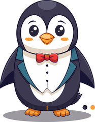 A charming penguin cartoon illustration, dressed in a tuxedo and bowtie, perfect for adding a touch of whimsy and elegance to your designs.