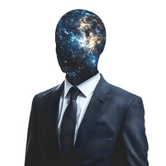Cosmic Business:Celestial Being in Formal Attire on Plain Background