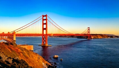 The Golden Gate Bridge stands out amidst a dramatic sunset. Its bright red color is a prominent symbol of San Francisco.