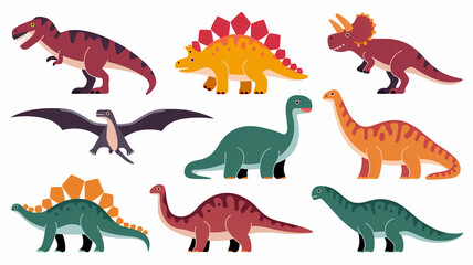 Obraz premium Colorful Cartoon Dinosaurs Collection Illustration