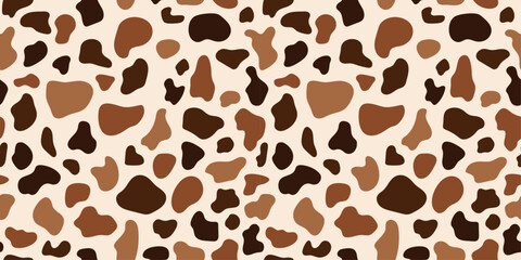 Aesthetic pastel brown animal textured seamless pattern. Cow print design background for textile, wrapping paper, fabric, cover, wallpaper. Vector