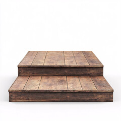 wooden big stage rectangular platform with two steps on white background	