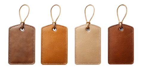 A collection of blank leather labels and price tags templates for mockup on the white background	
