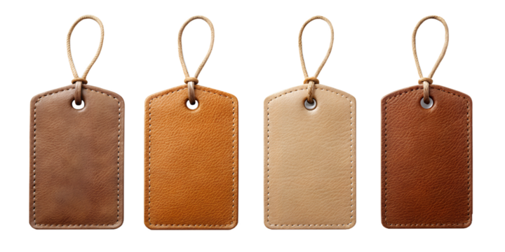 A collection of blank leather labels and price tags templates for mockup on the white background	
