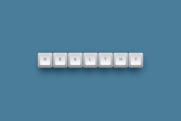 Keyboard keys spelling 'HEALTHY' on blue.