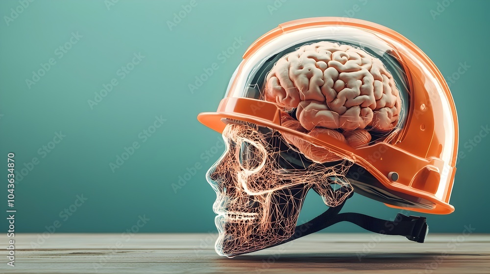 Aufkleber innovative helmet design with an overlaying transparent view of the internal skull structure providi