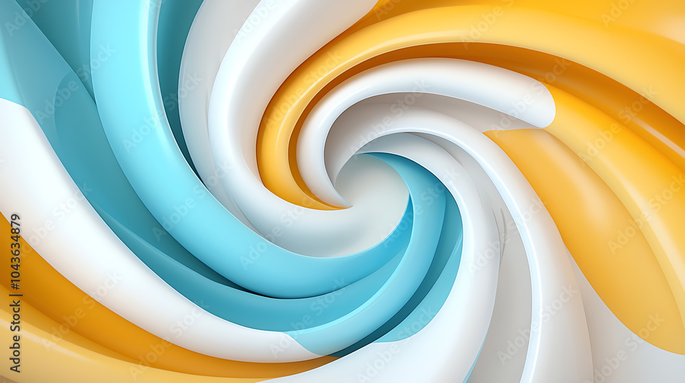 Poster dynamic abstract spiral in sky blue and lemon yellow a visual journey through color and motion