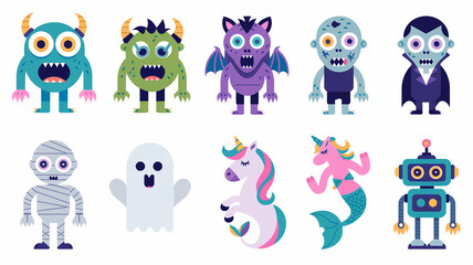 Obraz premium Cute Monster Characters Halloween Costume Design