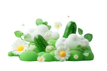 Whimsical Cucumber Cloud with Colorful Floral Elements