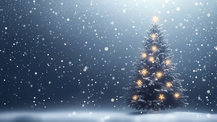 Christmas tree illustration with glowing snowflakes