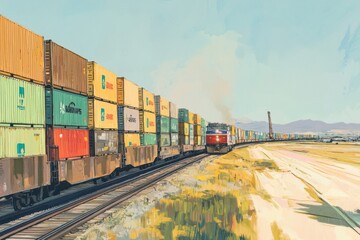Fototapeta premium Massive Freight Train Close Up View in Scenic Landscape