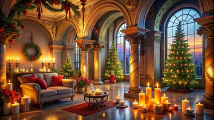 Fototapeta premium Holiday Architectural Photography with Candles for Christmas Cards – Warm, Cozy Atmosphere