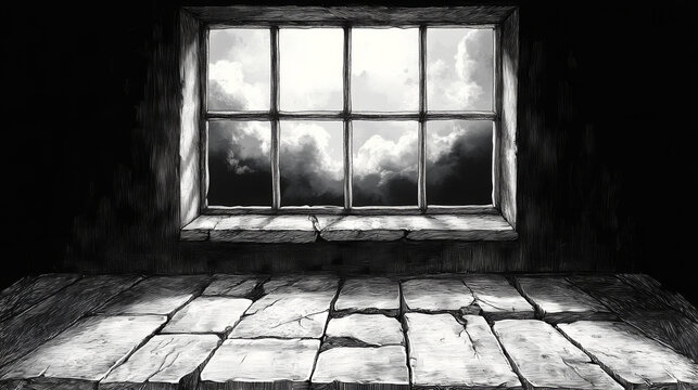 Detailed Engraved Sketch of a Prison Window with Bent Bars in Vector Format