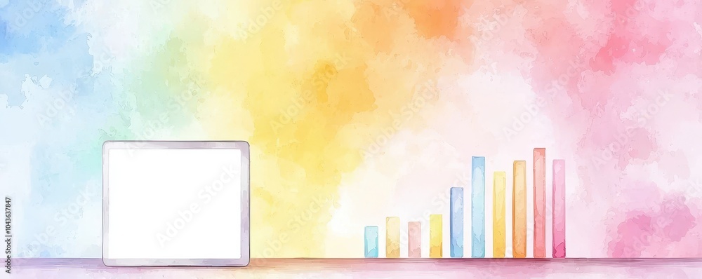 Poster minimalist tablet with colorful charts for analytics