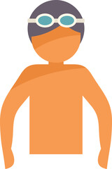 Simple flat illustration of a male character wearing a swim cap and goggles, getting ready for a swim