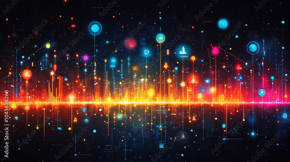 Poster digital mosaic design illustrating financial goals performance insights in a connected framework