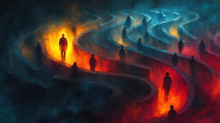 Fototapeta premium Ethereal Pathways in a Surreal Landscape of Figures