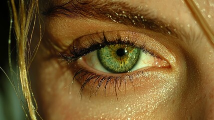 Close up of Green Eye with Golden Glitter